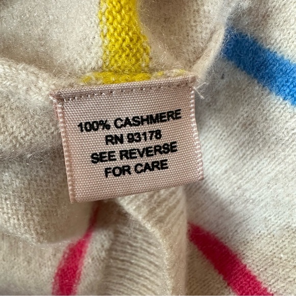 Philosophy 100% Cashmere Striped Crewneck Sweater Beige Sz M - Picture 5 of 5